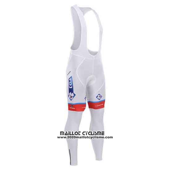 2015 Maillot Ciclismo FDJ Blanc et Bleu Manches Longues et Cuissard